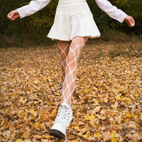 Thumbnail for Nylon Mesh Pantyhose - White Grid / One Size - Socks