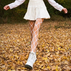 Nylon Mesh Pantyhose - White Grid / One Size - Socks