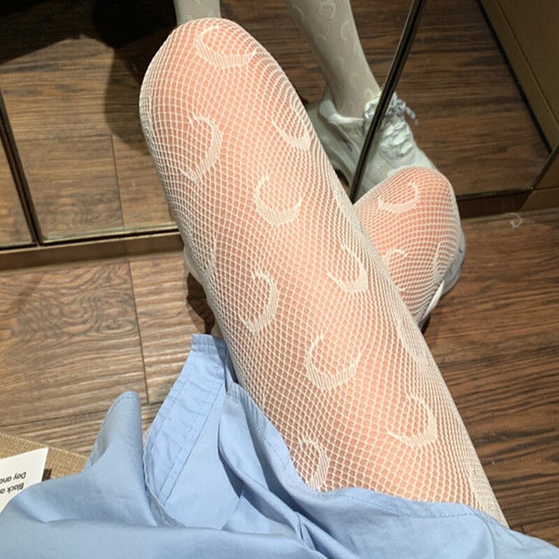 Nylon Mesh Pantyhose - White Moon / One Size - Socks