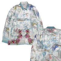 Thumbnail for Multi Color Graphics Long Sleeve Silk - Blue Flowers / S -