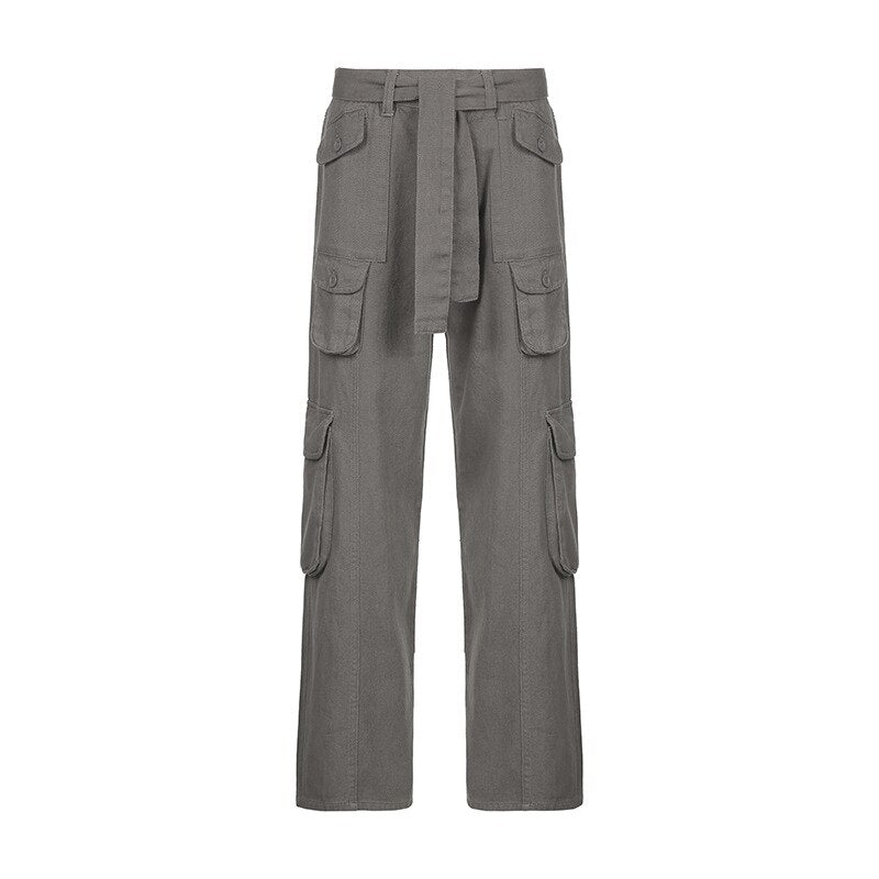Solid Color Multi Pocket Cargo Pants - Gray / S