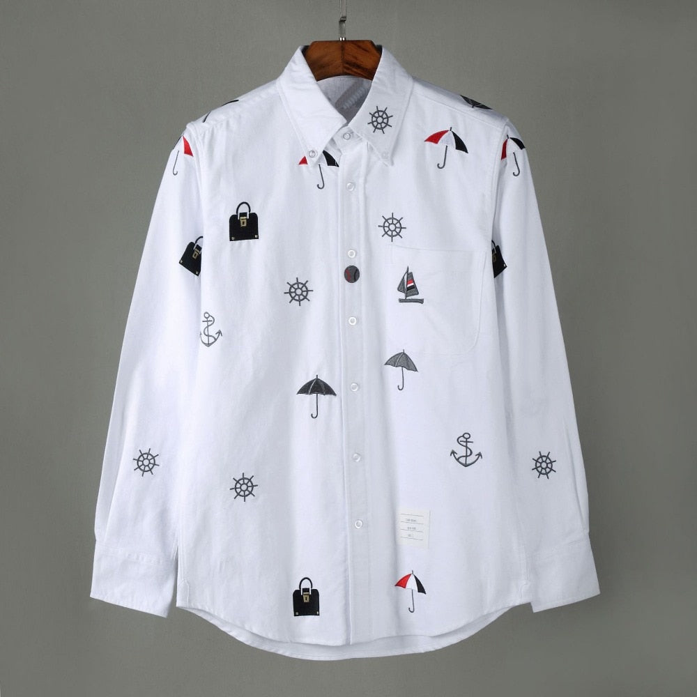 Bag And Umbrella Embroidered Shirts - White / S - Shirt