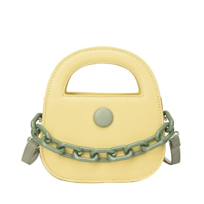 Round Handle With Chain Ornament Cute Bag - Yellow / One