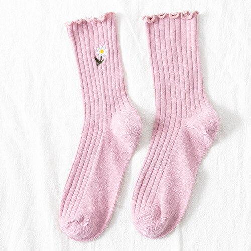 Cute Daisy Flower Socks - Pink / One Size