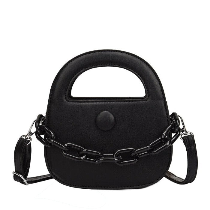 Round Handle With Chain Ornament Cute Bag - Black-Dark / One