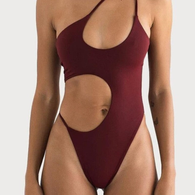 Solid One Piece Hollow Out Monokini - Swimsuit