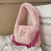 Thumbnail for Faux fur Plush Chain Shoulder Handbag - Pink - Hand Bag