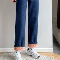 Thumbnail for High Waist Thick Velvet Jeans - Dark Blue / XS - Pants
