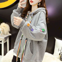 Thumbnail for Oversized Embellished With Colorful Buttons Hoodies - Gray /