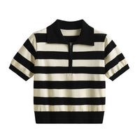 Thumbnail for Zipper Striped Polo T-Shirt - Shirt