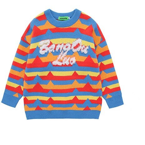 Harajuku Striped Knitted Sweater - Blue / S