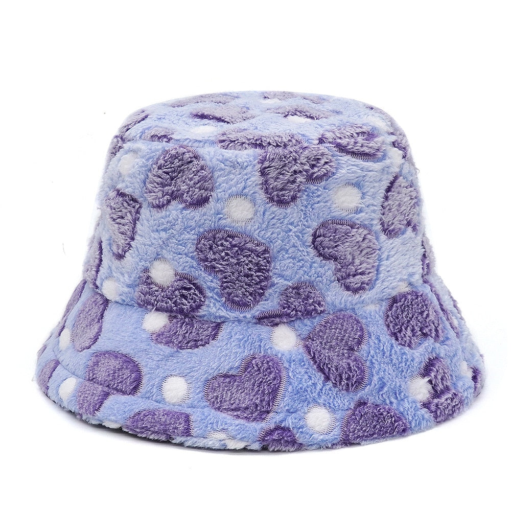 Colorful Faux Fur Bucket Hat - Blue / M 56-58cm