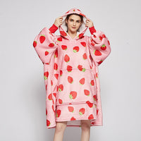 Thumbnail for Cartoon Loose Hooded Nightdress - Pink -Strawberries /