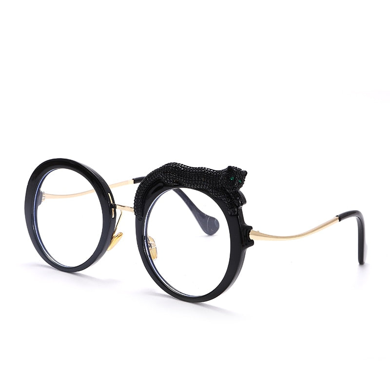 Feline Retro Round Frame Anti Blue Light Glasses - Black