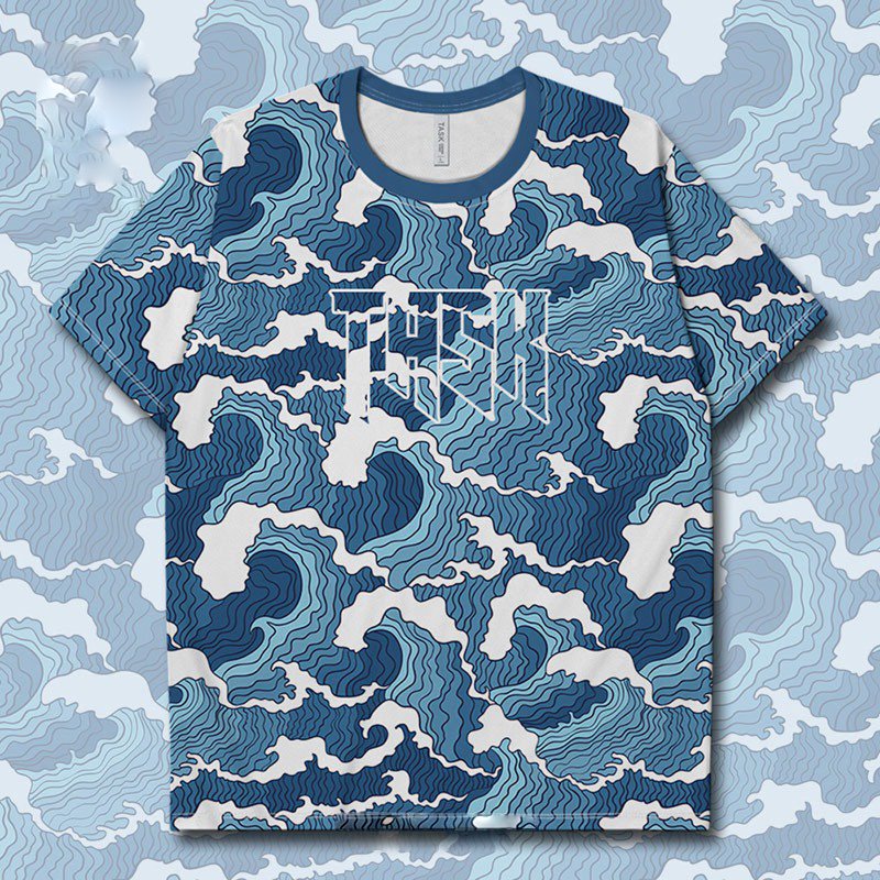 Task Japan Waves Quick-Dry T-shirt - Blue / XS - T-Shirt
