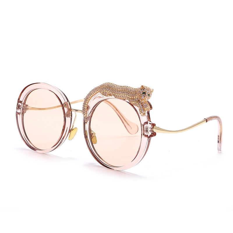 Feline Retro Round Frame Anti Blue Light Glasses - Pink.