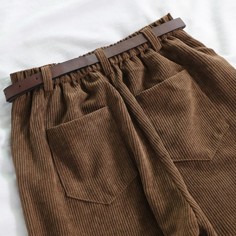 Solid Color Vintage Corduroy High Waist Loose Pants