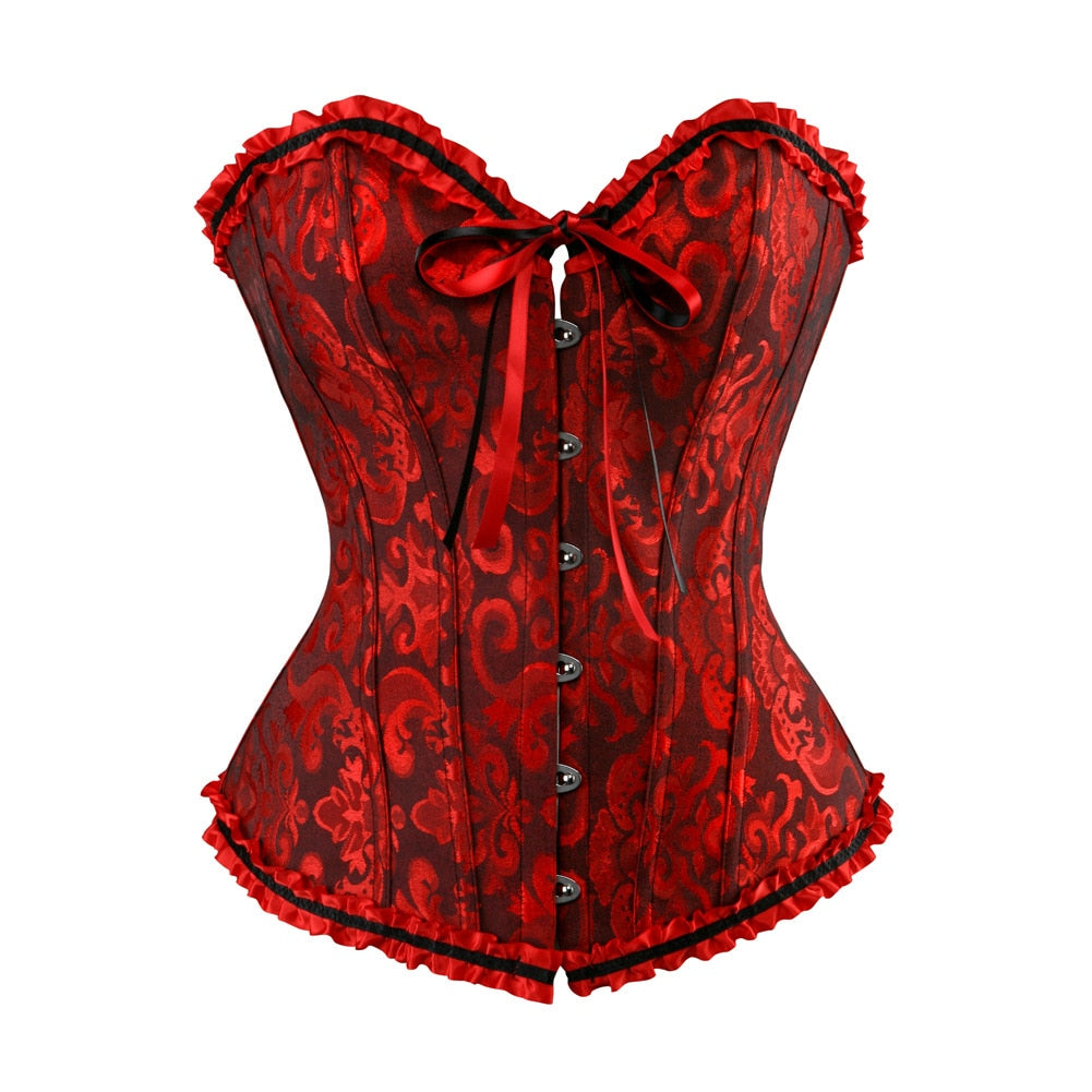 Vintage Underbust Corset - Red With Black / XS - Lace Up