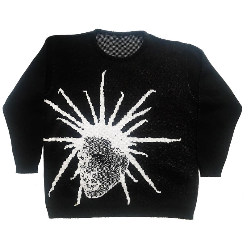 Punk Oversize Knit Cropped Sweater - Black / M