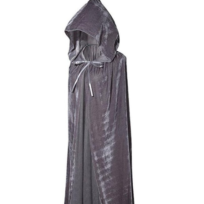 Solid Color Velvet Gothic Hooded Cloak - 70 CM / Gray