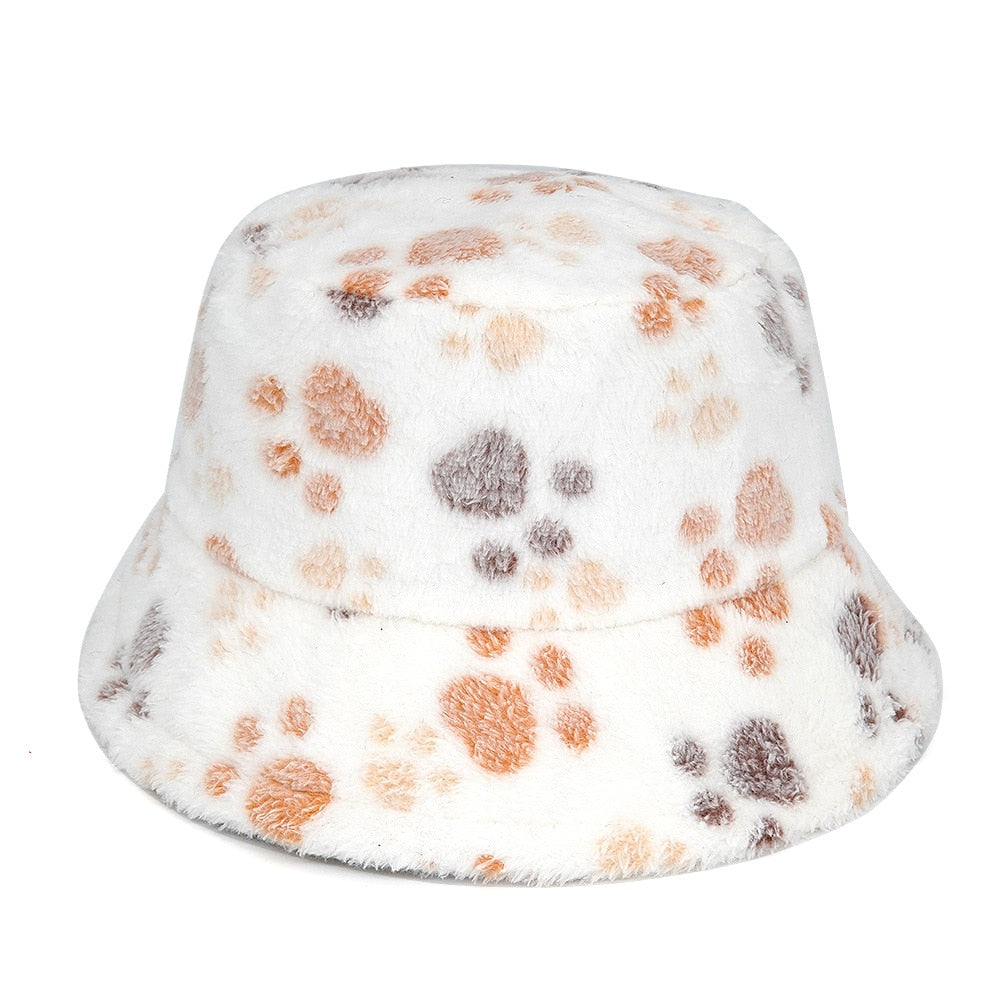 Colorful Faux Fur Bucket Hat - White-Pink / M 56-58cm