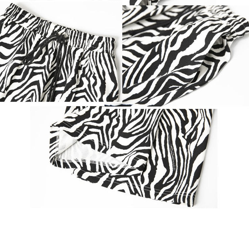 Lace-up Zebra Pattern Striped Flare Leg Pants