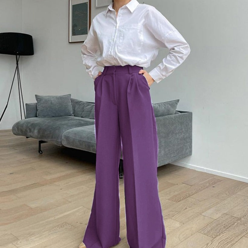 Loose Full LengthTrousers High Waist Wide Pants - purple / S