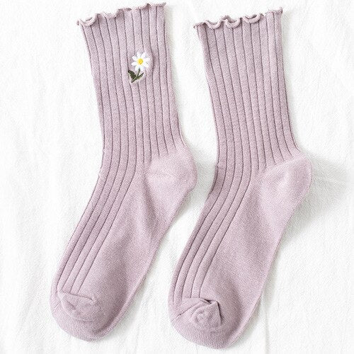 Cute Daisy Flower Socks - Khaki / One Size