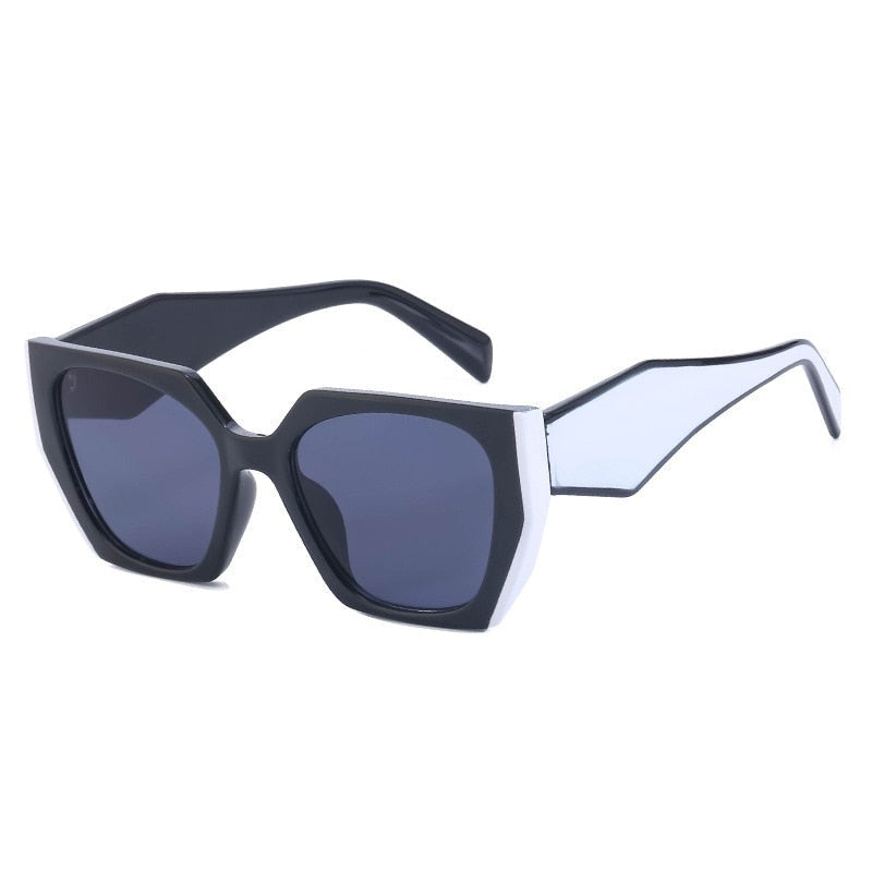 Square Polygonal Sunglasses - Black-White-Gray / One Size