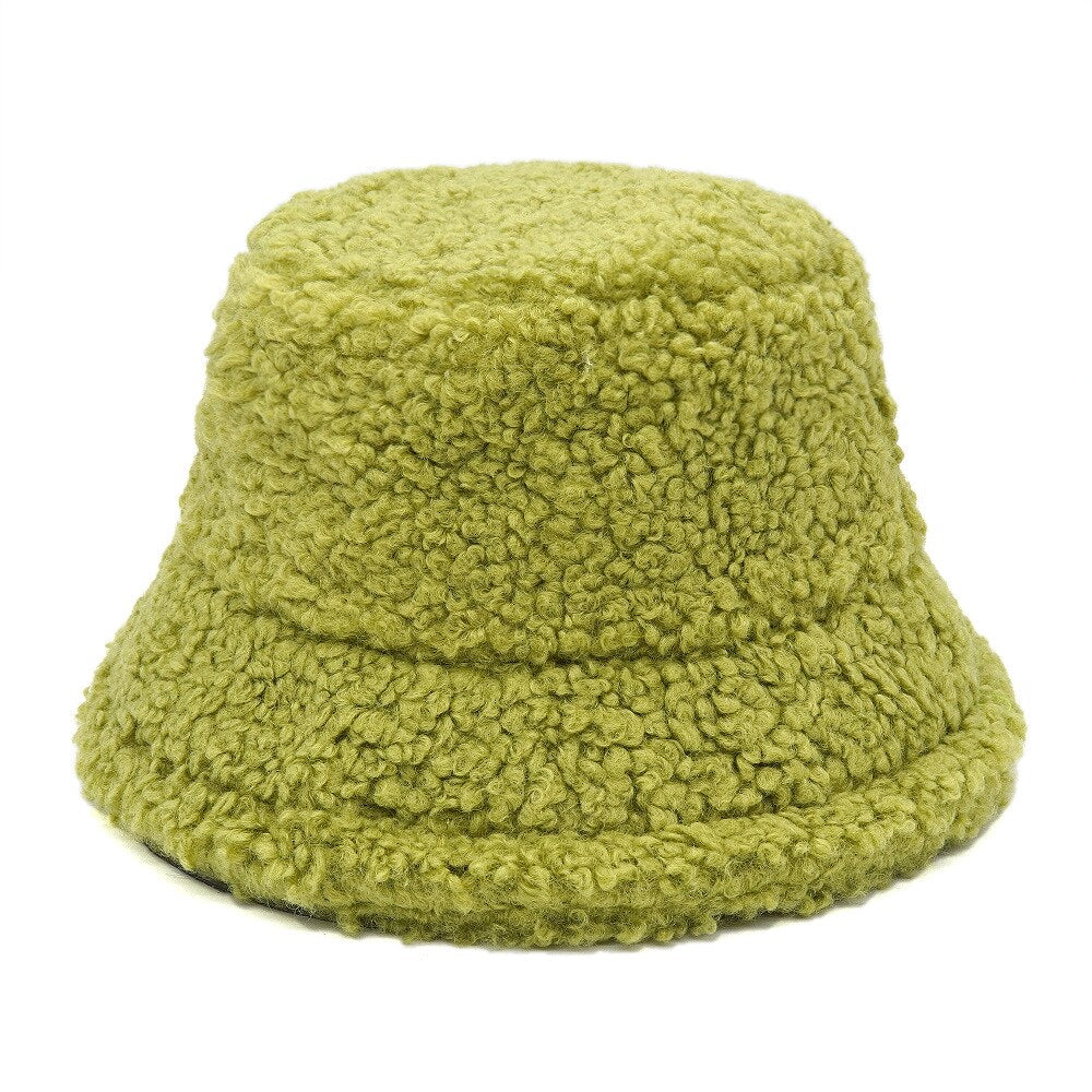 Colorful Faux Fur Bucket Hat - Green / M 56-58cm