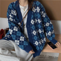 Thumbnail for Pastel Checkered Pattern Long Sleeve Buton Up Knitted