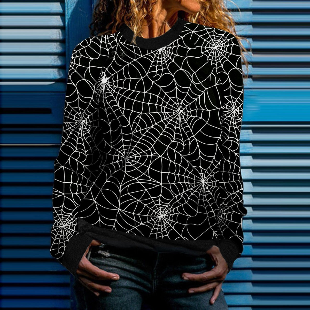 Halloween Print Long Sleeve Sweatshirt - Black / S -