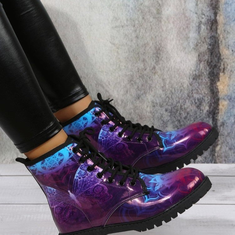 Butterfly And Skull Metallic Colors Short Boots