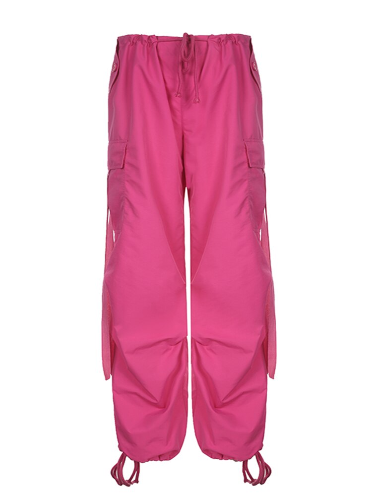 Pink Capris Lace-Up Ribbon Pants