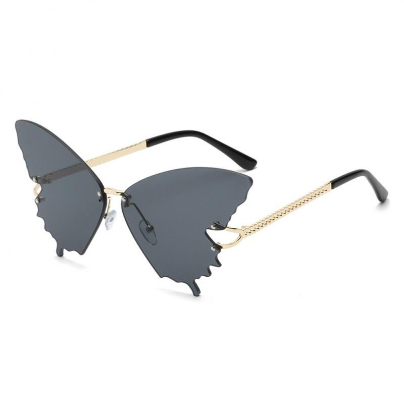 Vintage Rimless Butterfly Shape Sunglasses - Grey / One Size