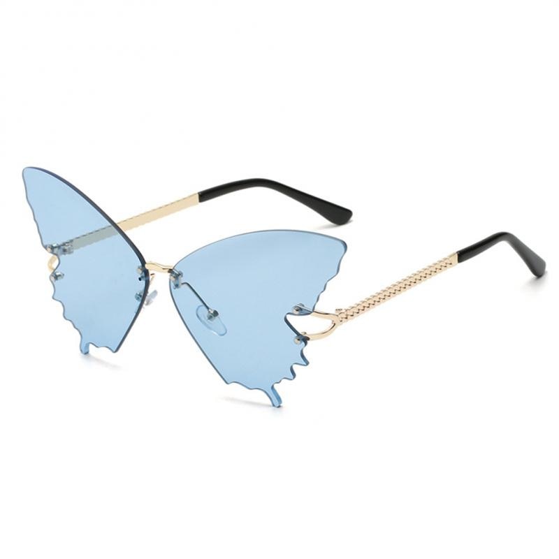Vintage Rimless Butterfly Shape Sunglasses - Blue / One Size