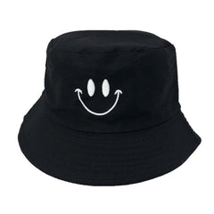 Funny Embroidered Foldable Bucket Hat - Black/Smile / One