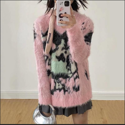 Furry Loose Pink Sweater - S