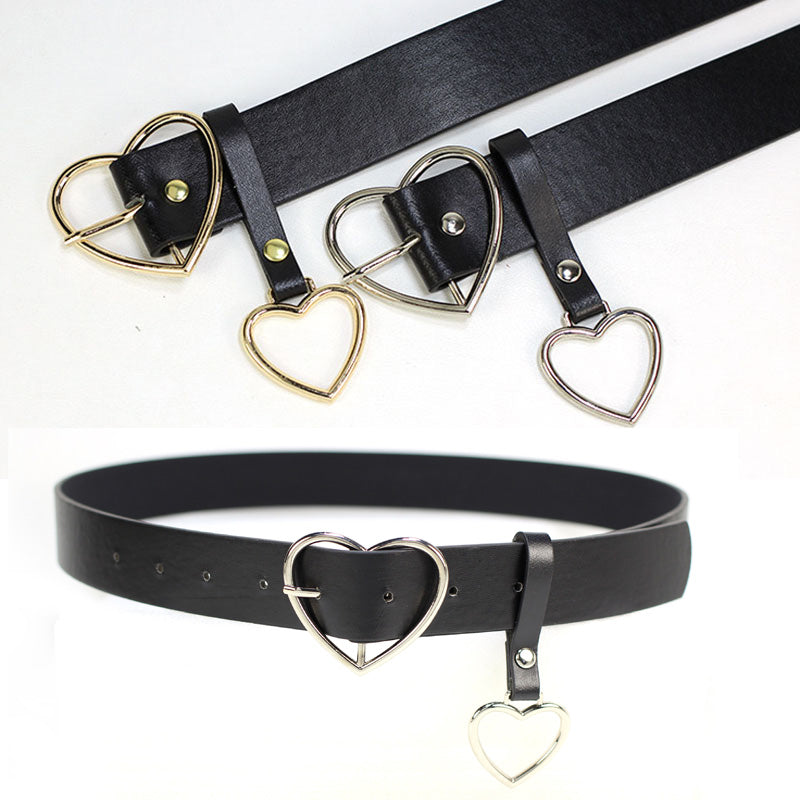 Heart Buckle Black PU Leather Belt