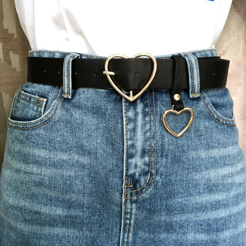 Heart Buckle Black PU Leather Belt