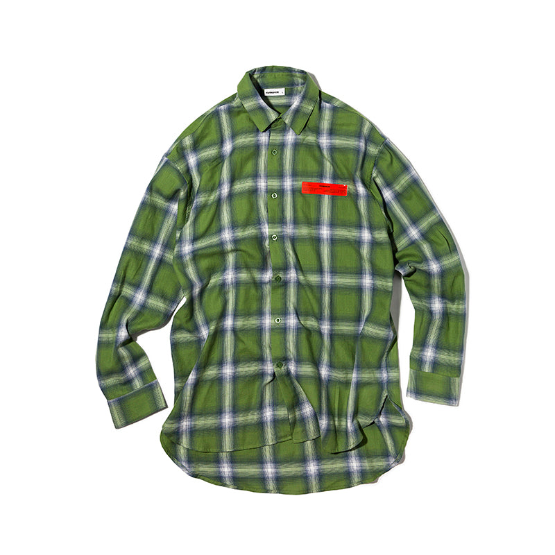 Oversize Asymmetric Plaid Shirt - Green / S