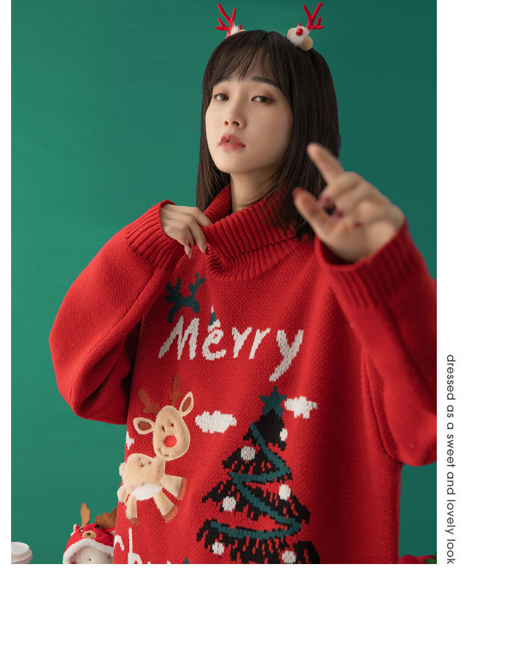 Merry Christmas Turtleneck Oversize Sweater