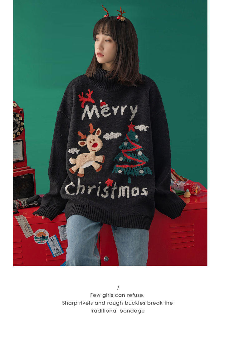 Merry Christmas Turtleneck Oversize Sweater