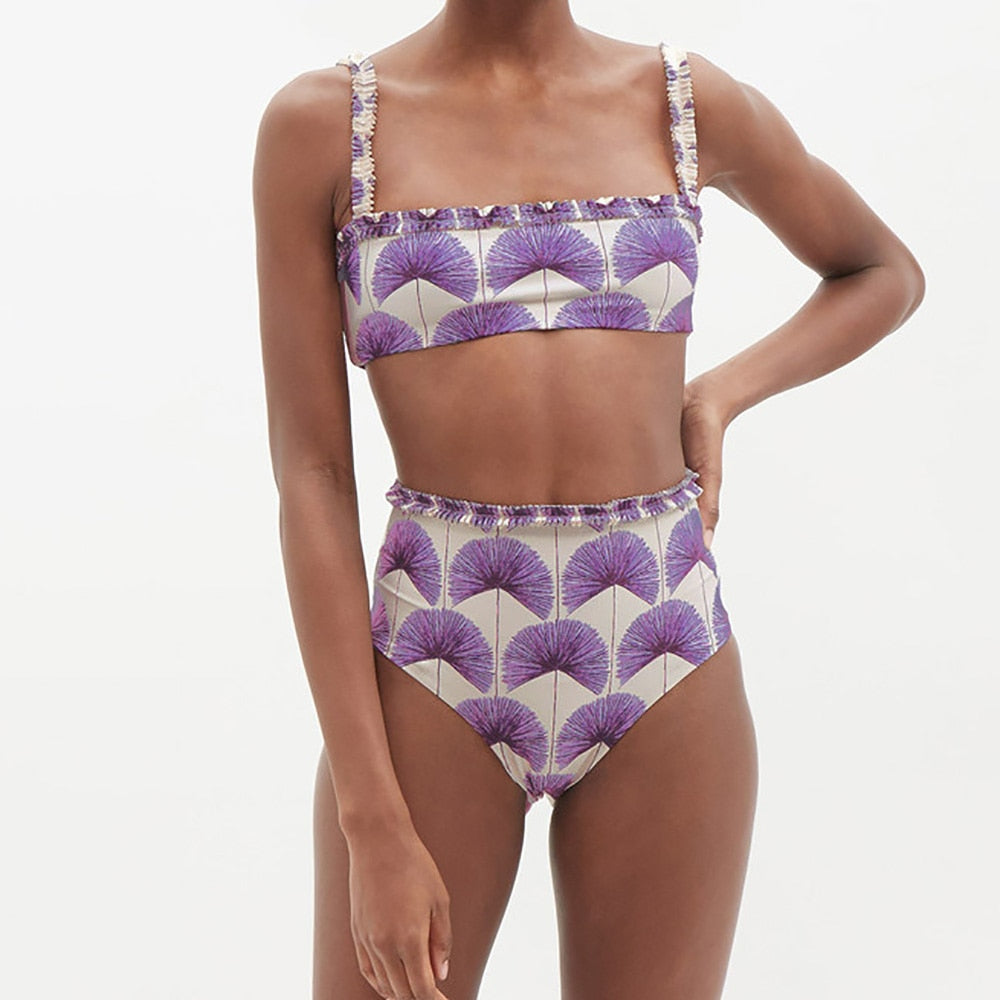 Vintage Bikini Swimsuit With Skirt - Lavender / S