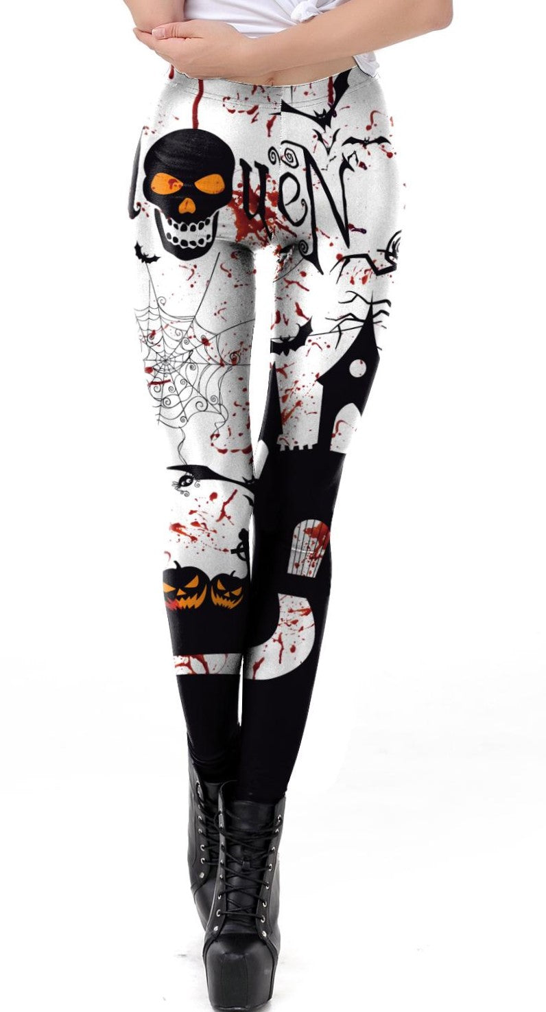 Creativity Halloween Skull Pumpkin Print Leggings - Pants