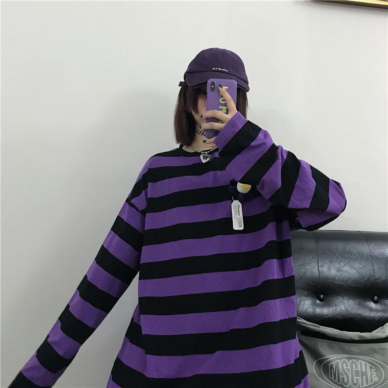 Colorful Stripes Korean Styles Sweatshirt - Purple / M -