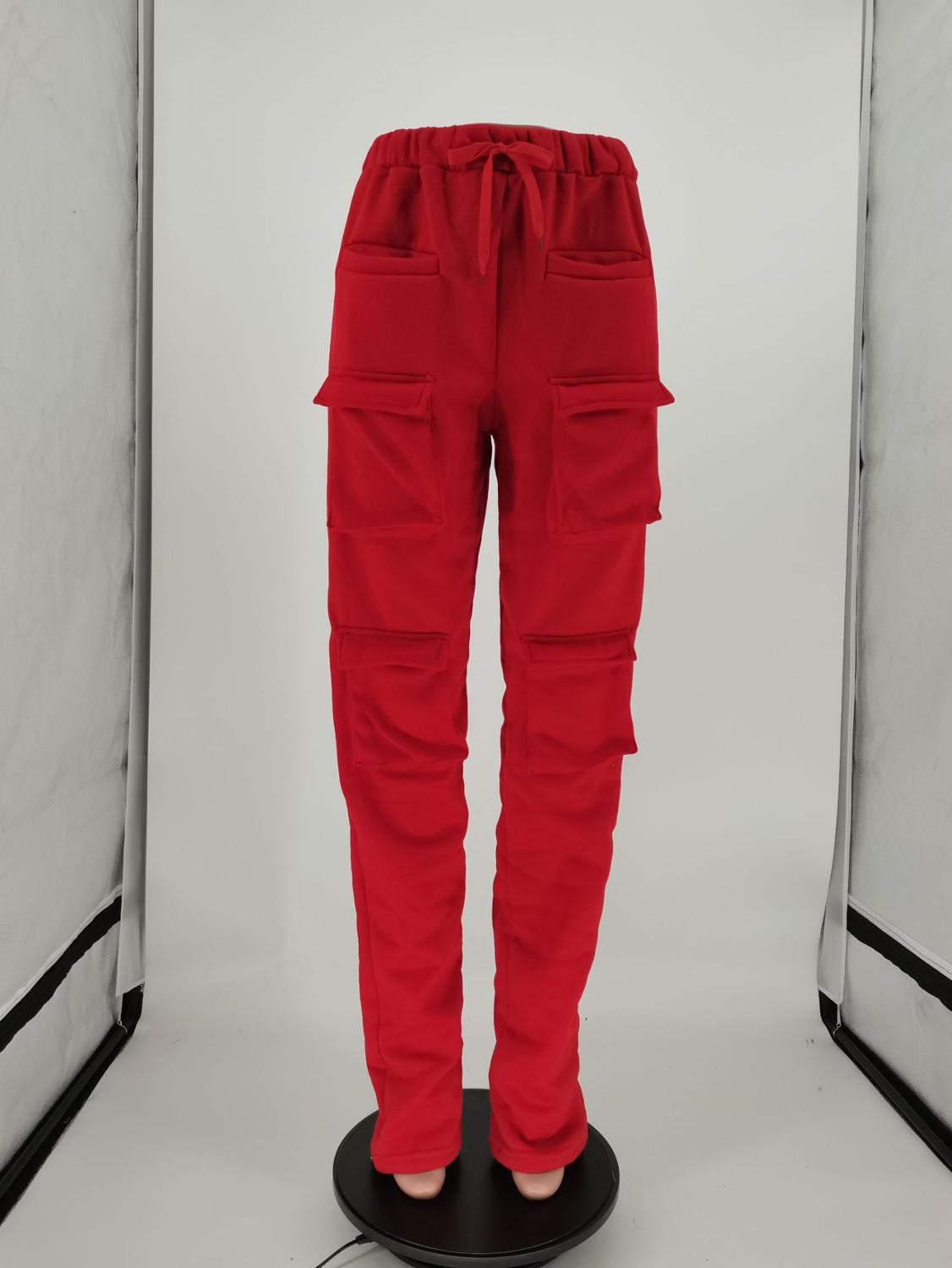 Sweatpants Joggers Cargo Pants - Red / S