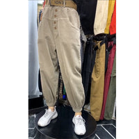 Thumbnail for Waisted Button Solid Pants - White / S