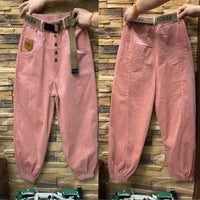 Thumbnail for Waisted Button Solid Pants - Pink / S