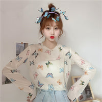 Thumbnail for Butterfly Long Sleeved See through Sweatshirt With Tube -